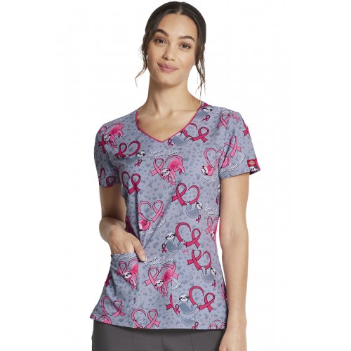 V-Neck Print Top in Care Slow Much